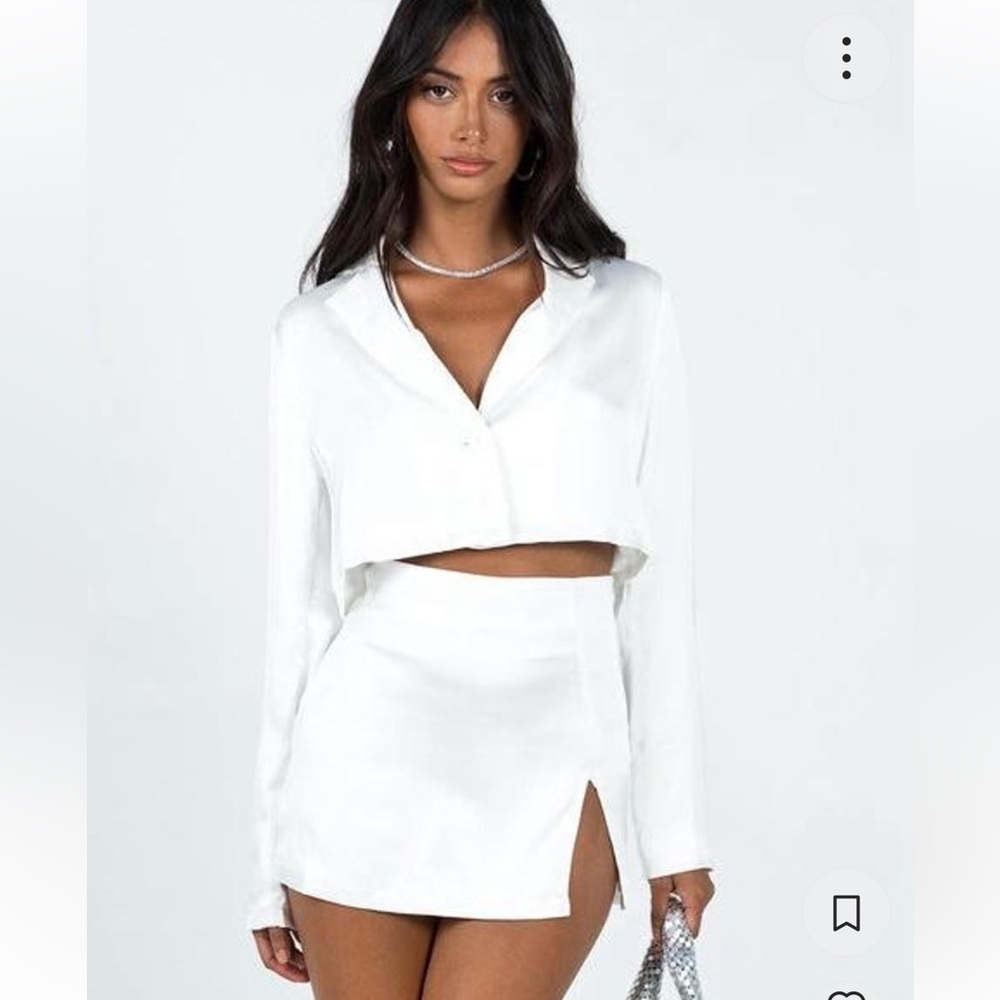 Princess polly Daley Set White  White Two-Piece Set shirt and mini skirt